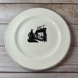 Harker Pottery Colonial Lady Silhouette Plate 9 1/2" Black & White Vintage